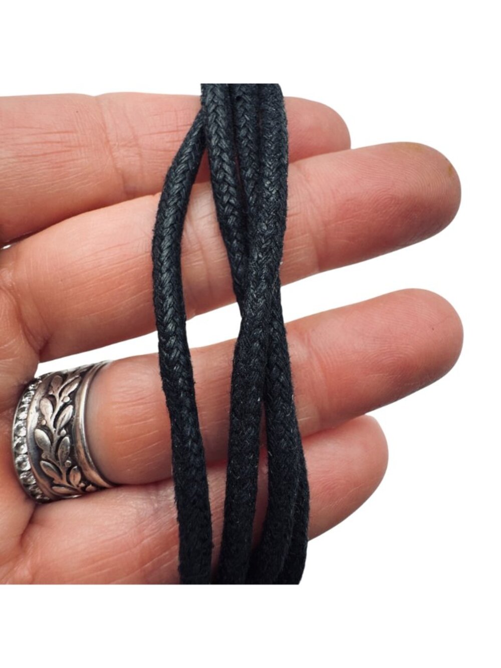 Vintage Multi-Strand Metal Bead Necklace Statement Black and Silver Leather 36" - Picture 7 of 9